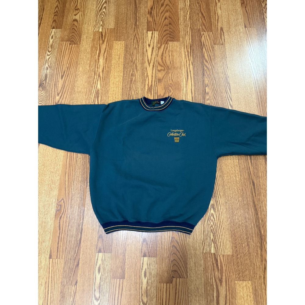 Vintage Longaberger Collectors Club Sweatshirt USA Embroidered Green Large 90s